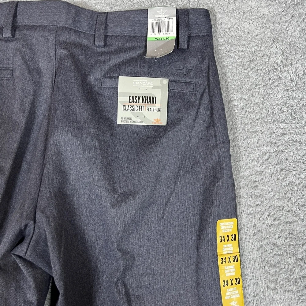 Dockers Easy Khaki Pants Mens 34x30 Navy Classic Fit Flat Front Business NEW‎
